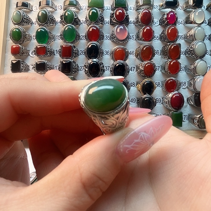 和田玉戒指银S925镶嵌