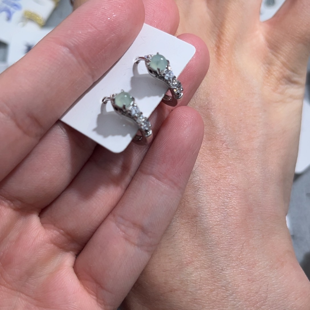 翡翠耳饰银S925镶嵌hjkmm