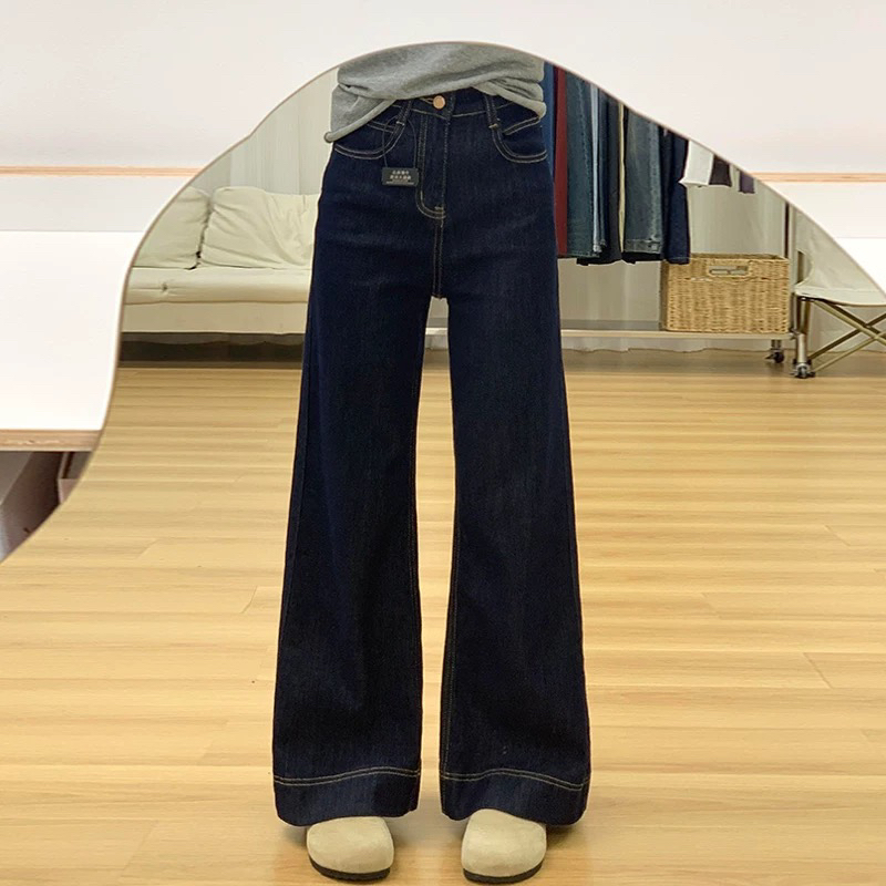 窄版直筒牛仔裤女微喇夏2025新款宽松设计感阔腿裤气质丹宁黑金