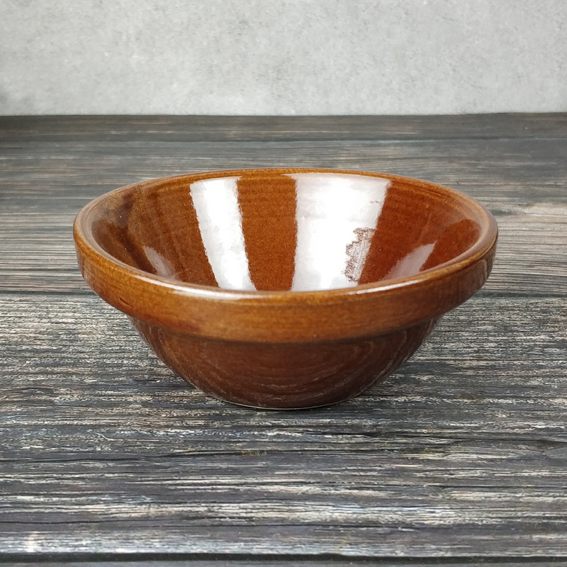 家用餐具陶瓷饭碗吃饭碗复古老式土碗粗陶蒸蛋碗纯色圆形轻