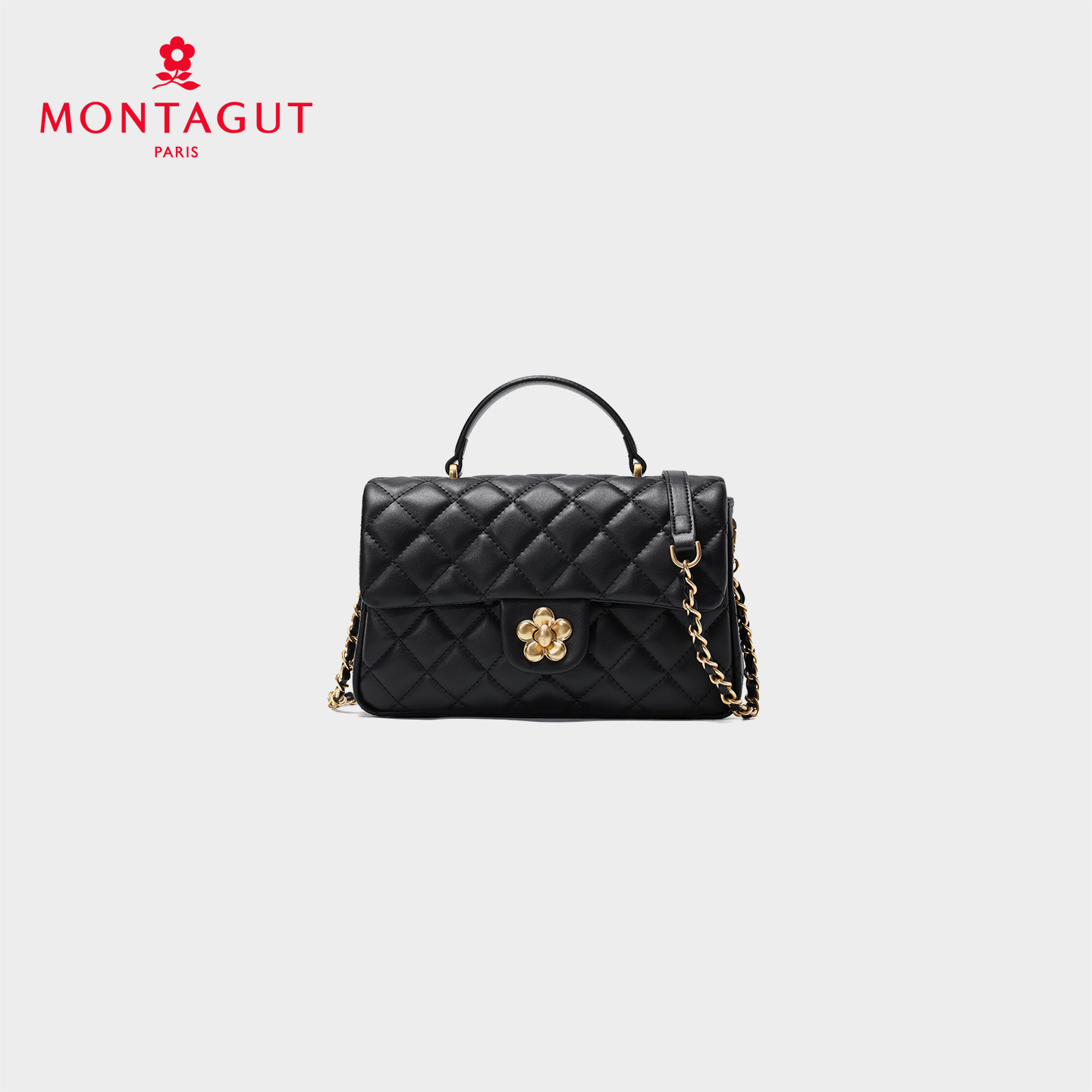 Montagut/梦特娇2025秋冬小金花手提包菱格链条牛皮斜挎手拎包