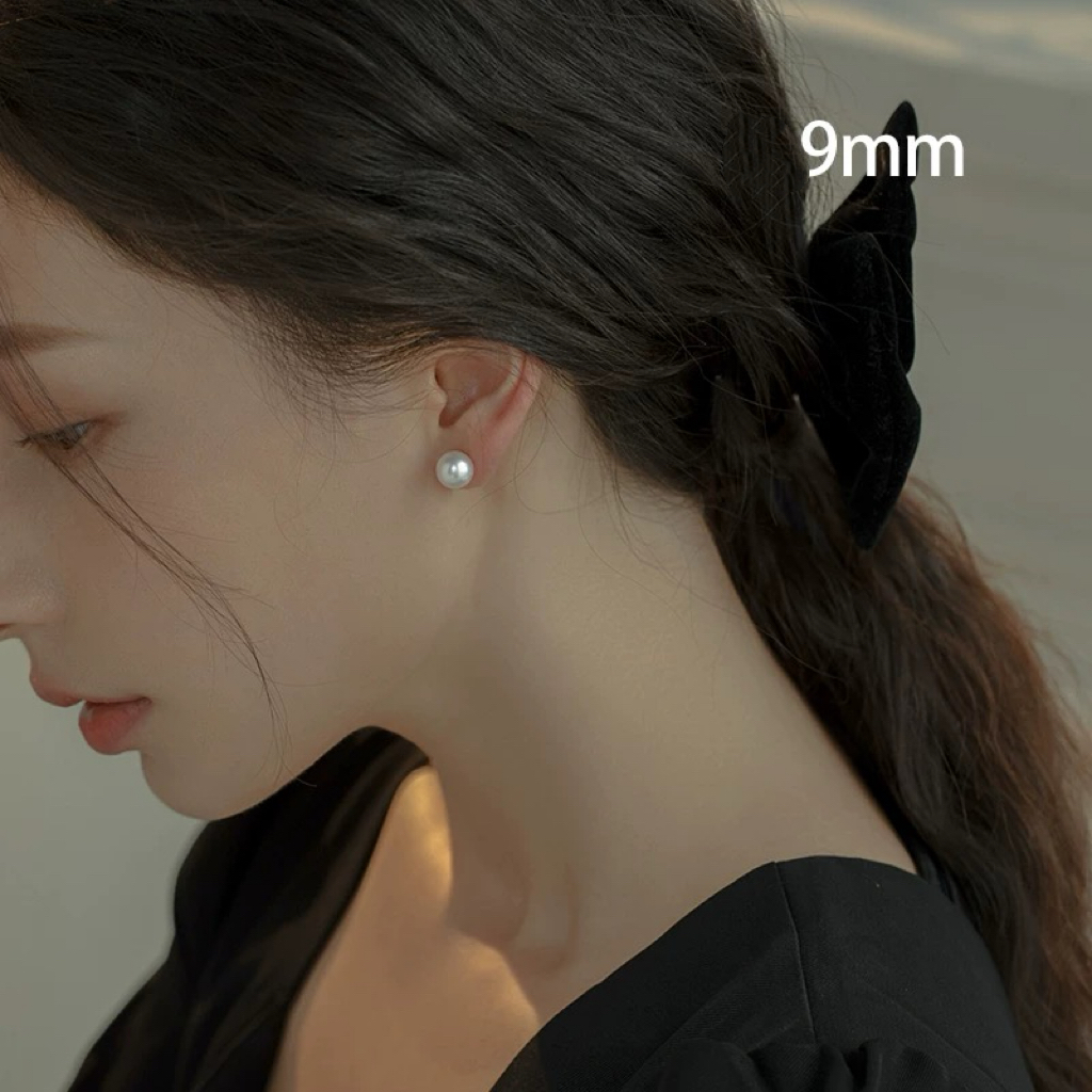 9mm天然淡水珍珠馒头珠扁圆S925银针耳钉耳饰耳环气质网红