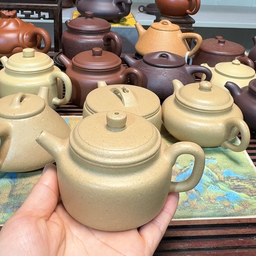 紫砂茶壶梨皮绿泥半手工