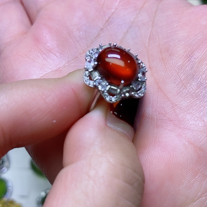 石榴石戒指银S925镶嵌