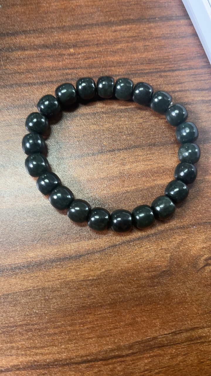 和田玉黑青老型珠手串