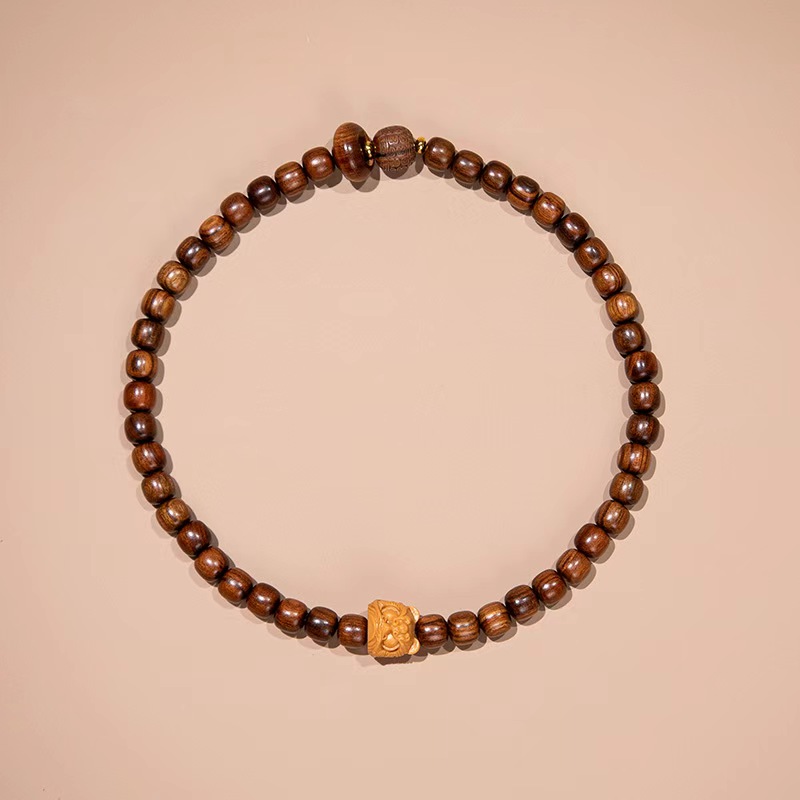 “新粉福利”黑花梨老型双圈手链跑环加醒狮配饰ESCX572-清风