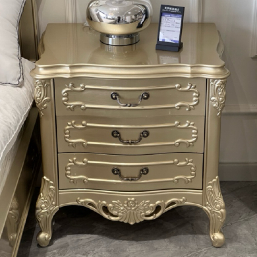 欧式实木床头柜美式轻奢床头柜整装简欧雕花床头柜