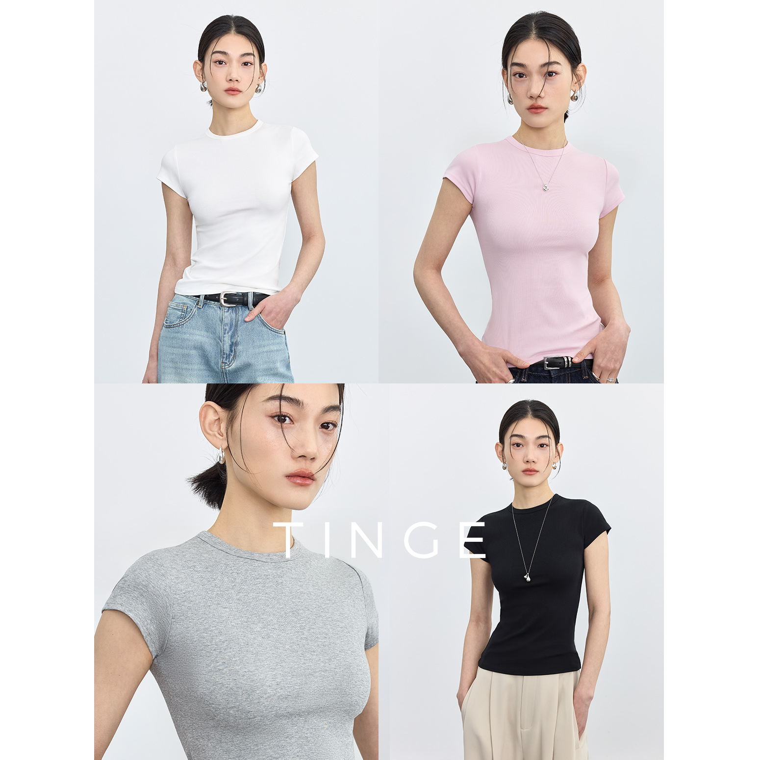 TINGE/贴己修身显瘦圆领上衣运动短袖正肩T恤女夏季2025新款内搭