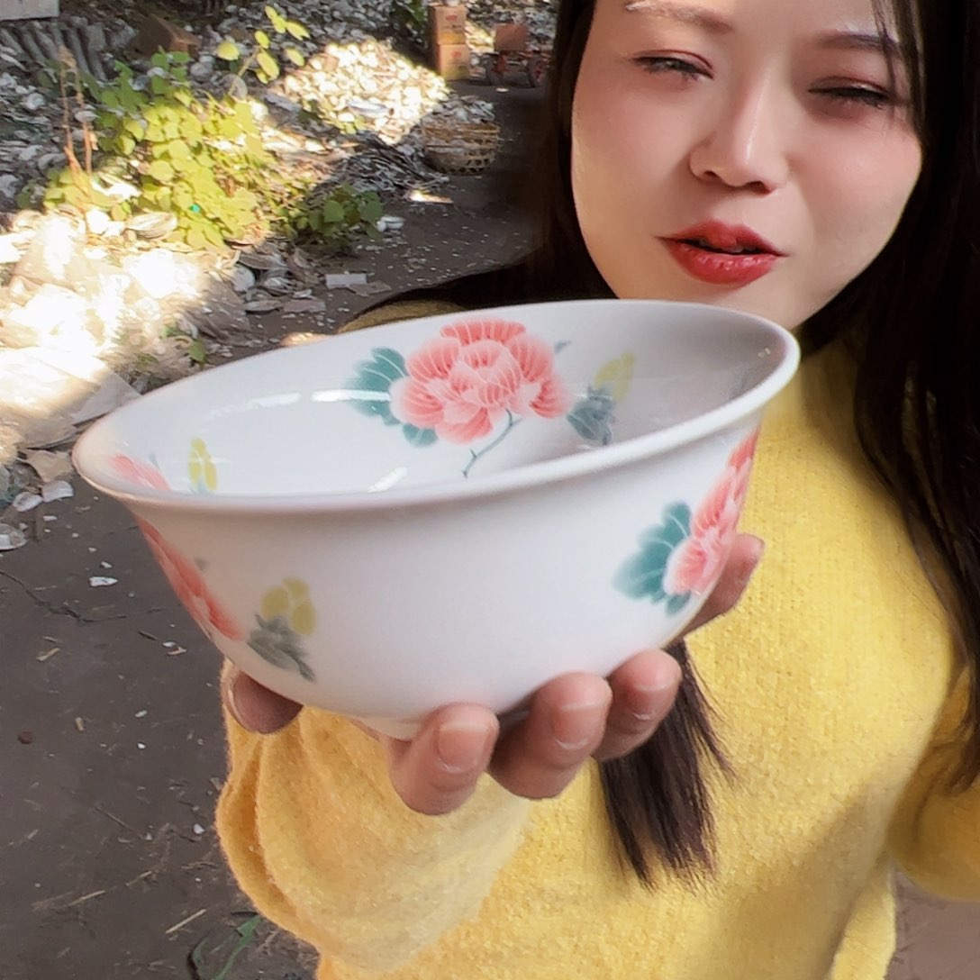 摆件陶景德镇陶瓷芙蓉花6寸碗