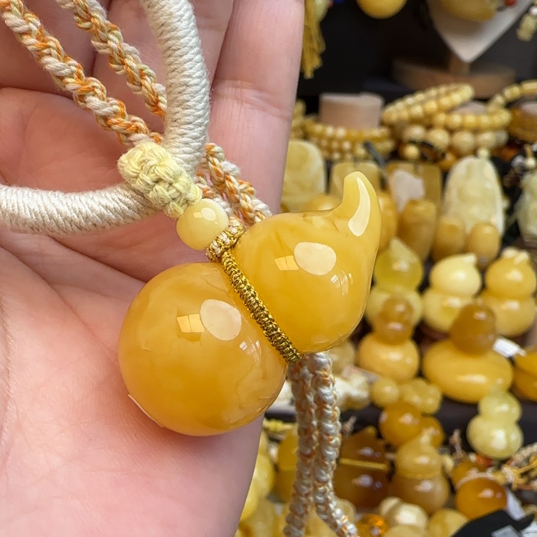 琥珀套链未镶嵌天然焦皮料蜜蜡葫芦吊坠