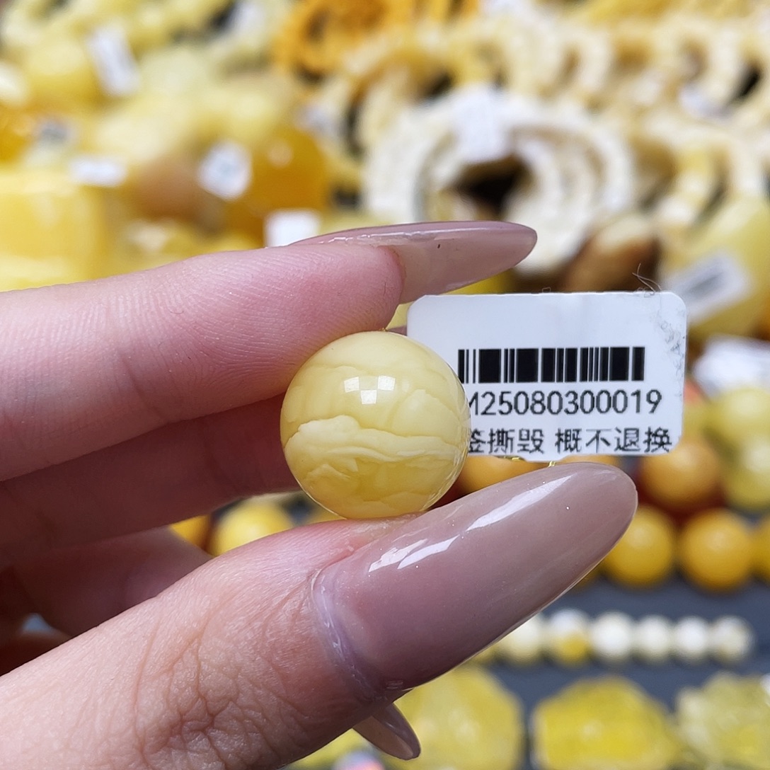 琥珀未镶嵌裸石16.2mm一线天妖花圆珠 平头瑕