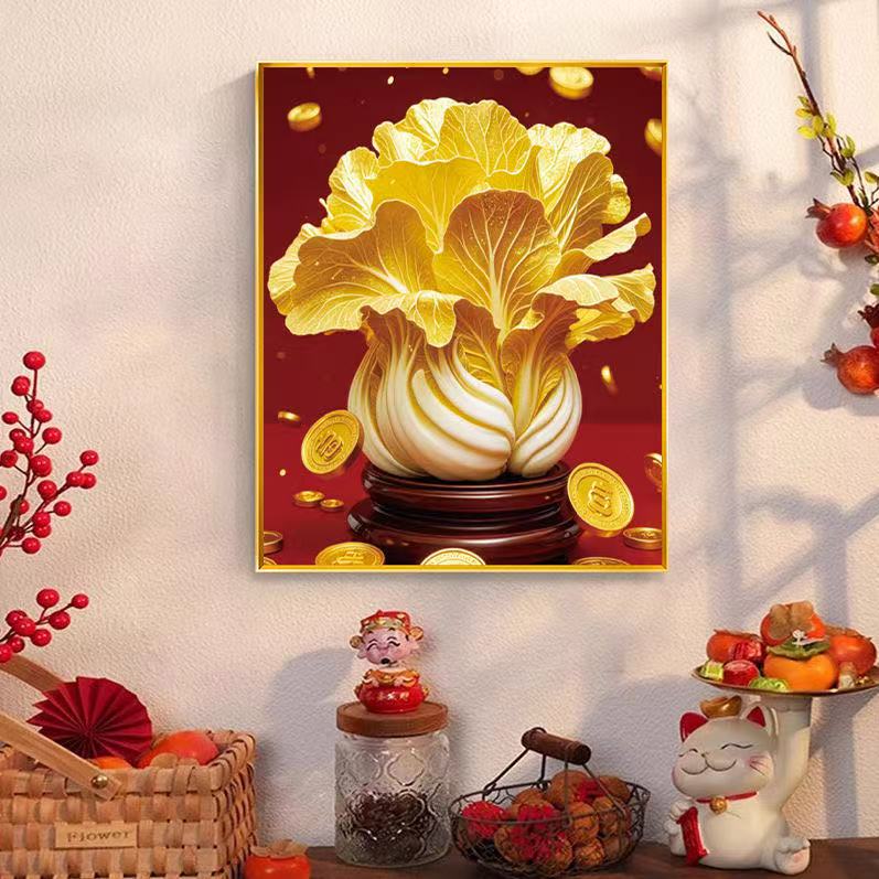 财源滚滚百财纳福diy钻石画客厅玄关装饰画手贴钻招财点钻十字绣