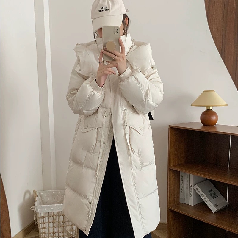 手套款休闲常规袖显瘦长款羽绒服女厚款拉链中长款收腰女装