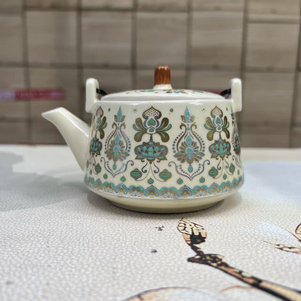 瓷韵优品 亮光黄敦煌凤翎提梁壶家用精美泡茶壶-3195