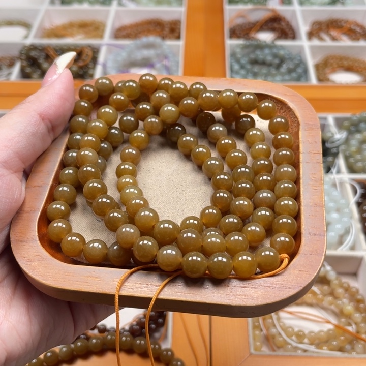 和田玉未镶嵌珠串8mm潮**琪