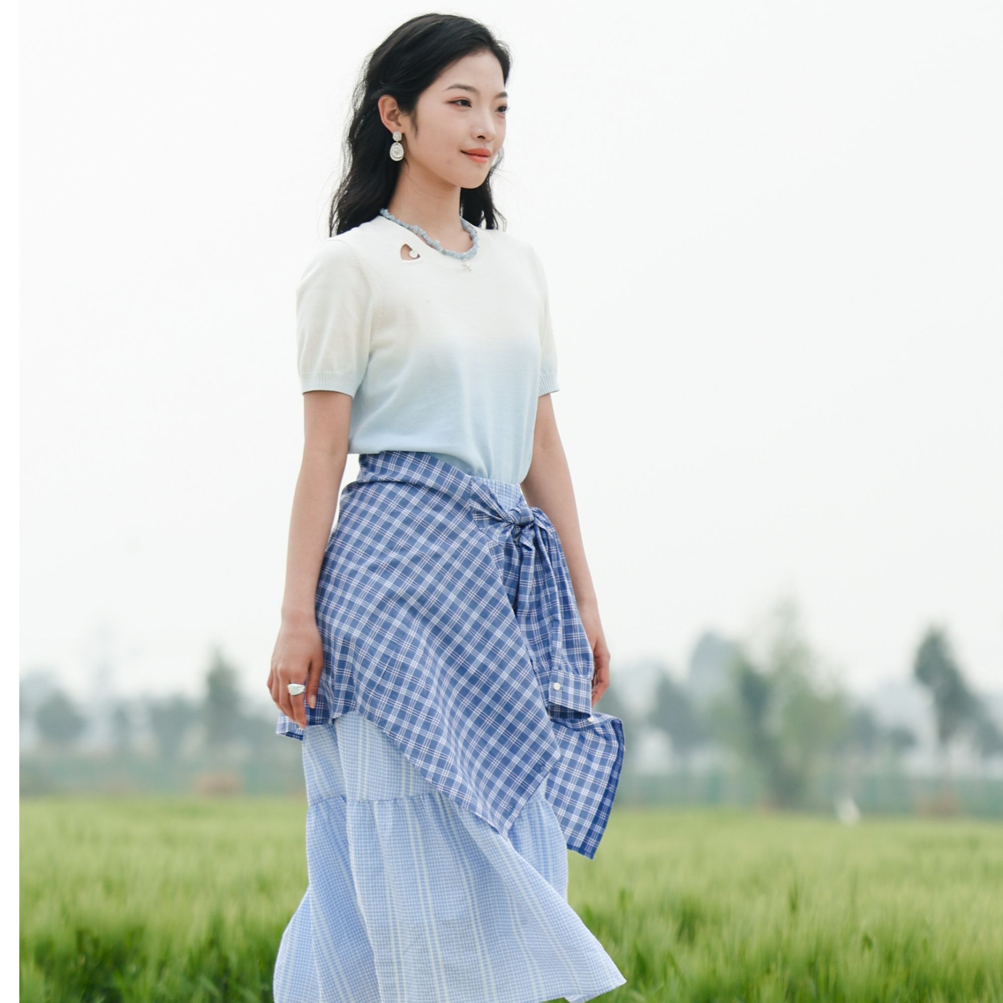 【欧若智性风】茵曼夏季时尚气质裙高腰显瘦复古百搭中长款半身裙