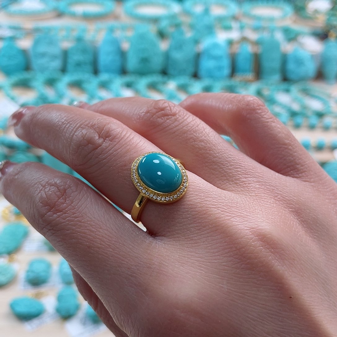 绿松石珠宝奇石18K金镶嵌