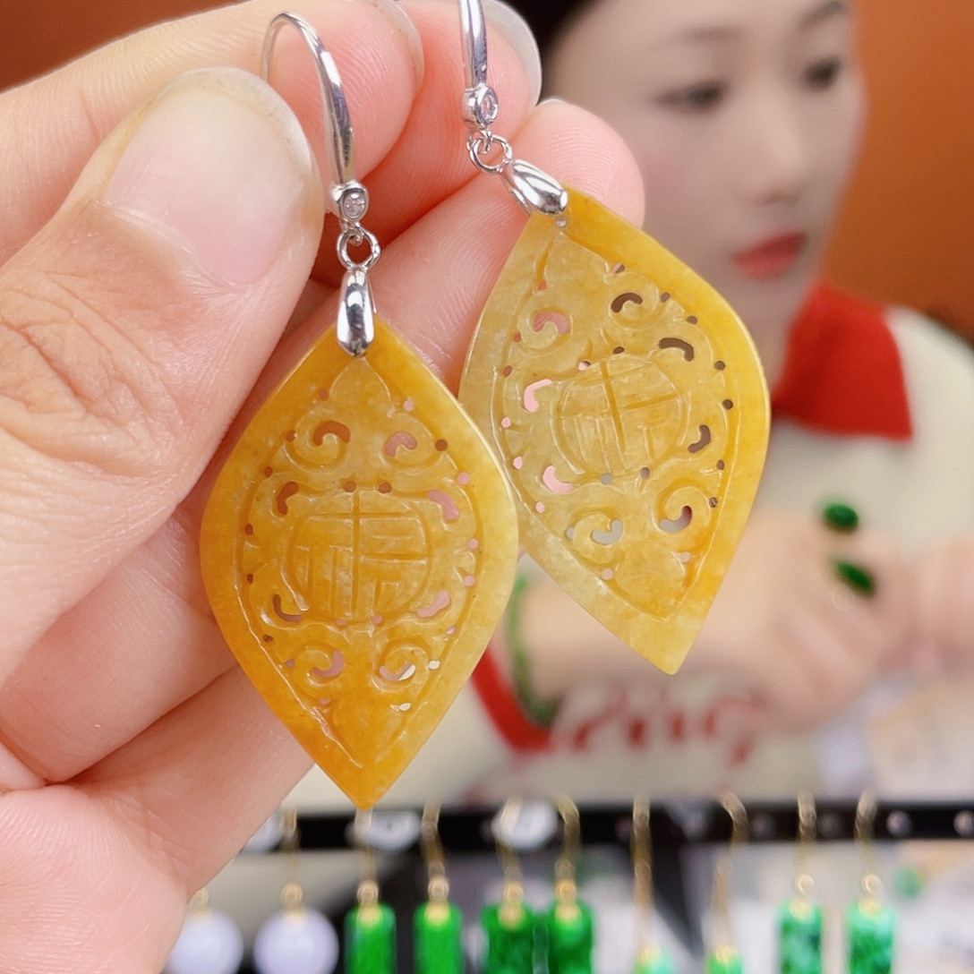 翡翠银S925镶嵌耳饰