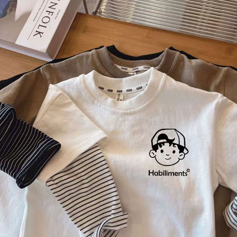 纯棉春季童装新款长袖假两件T恤儿童打底衫洋气百搭休闲圆领韩版