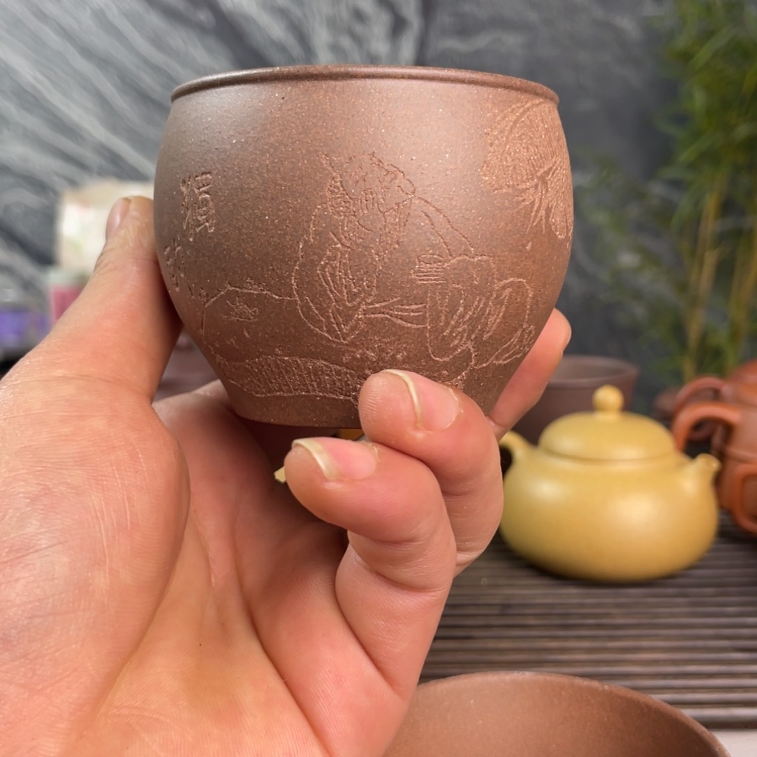 紫砂茶壶紫泥老快大缸杯半手