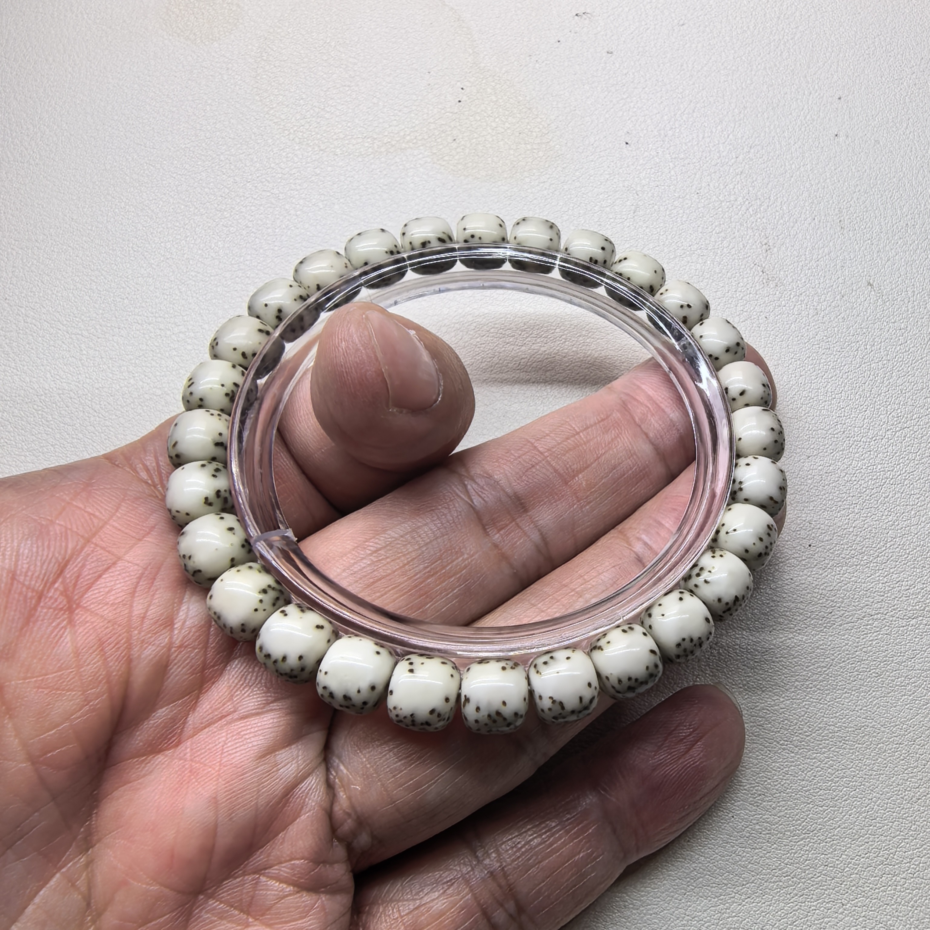 星月菩提 手串 8*7mm 河豚 石玉料 细星 无烟花 大留白 漂亮 -C