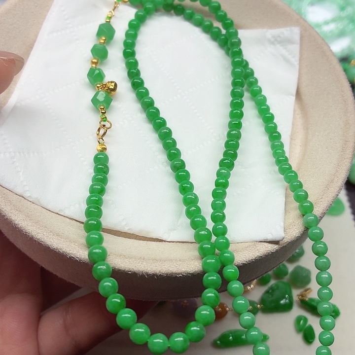 翡翠18K金镶嵌手链天然缅甸翡翠A货卡4.5