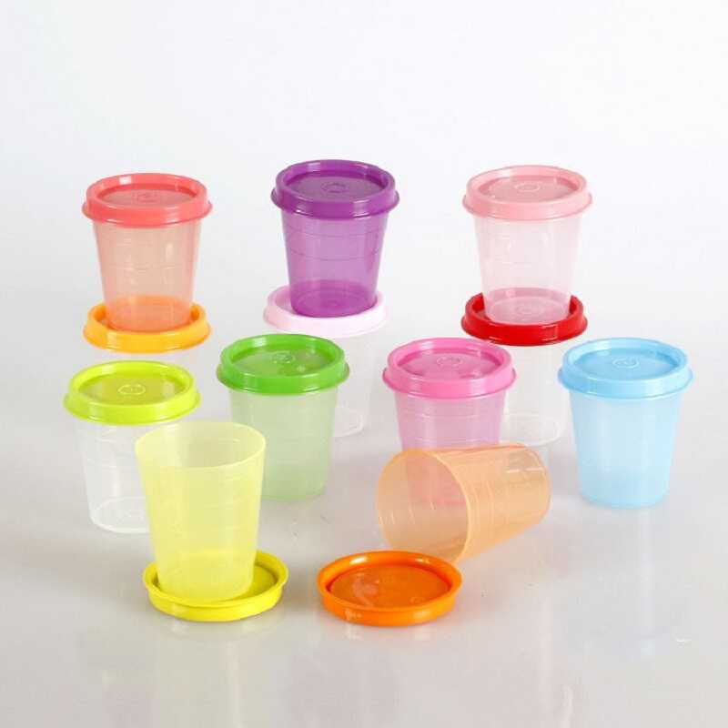 特惠小精灵55ml迷你密封塑料杯零食冷冻储藏透明炫彩杯盖冷冻盒