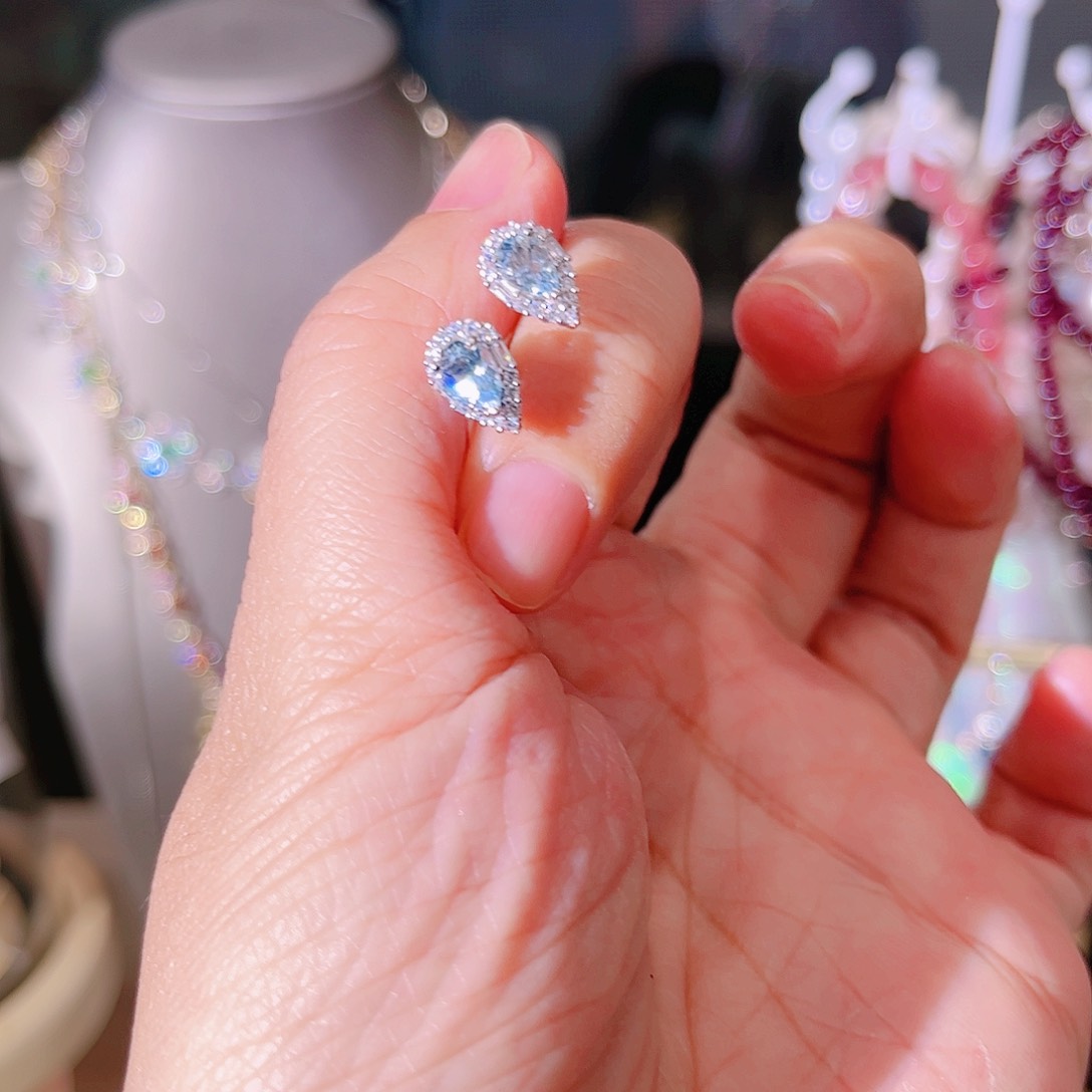 海蓝宝石耳坠银S925镶嵌