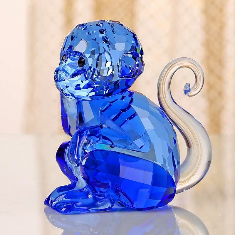 水晶十二生肖蓝色猴摆件家居装饰品桌面摆件动物模型生日礼物