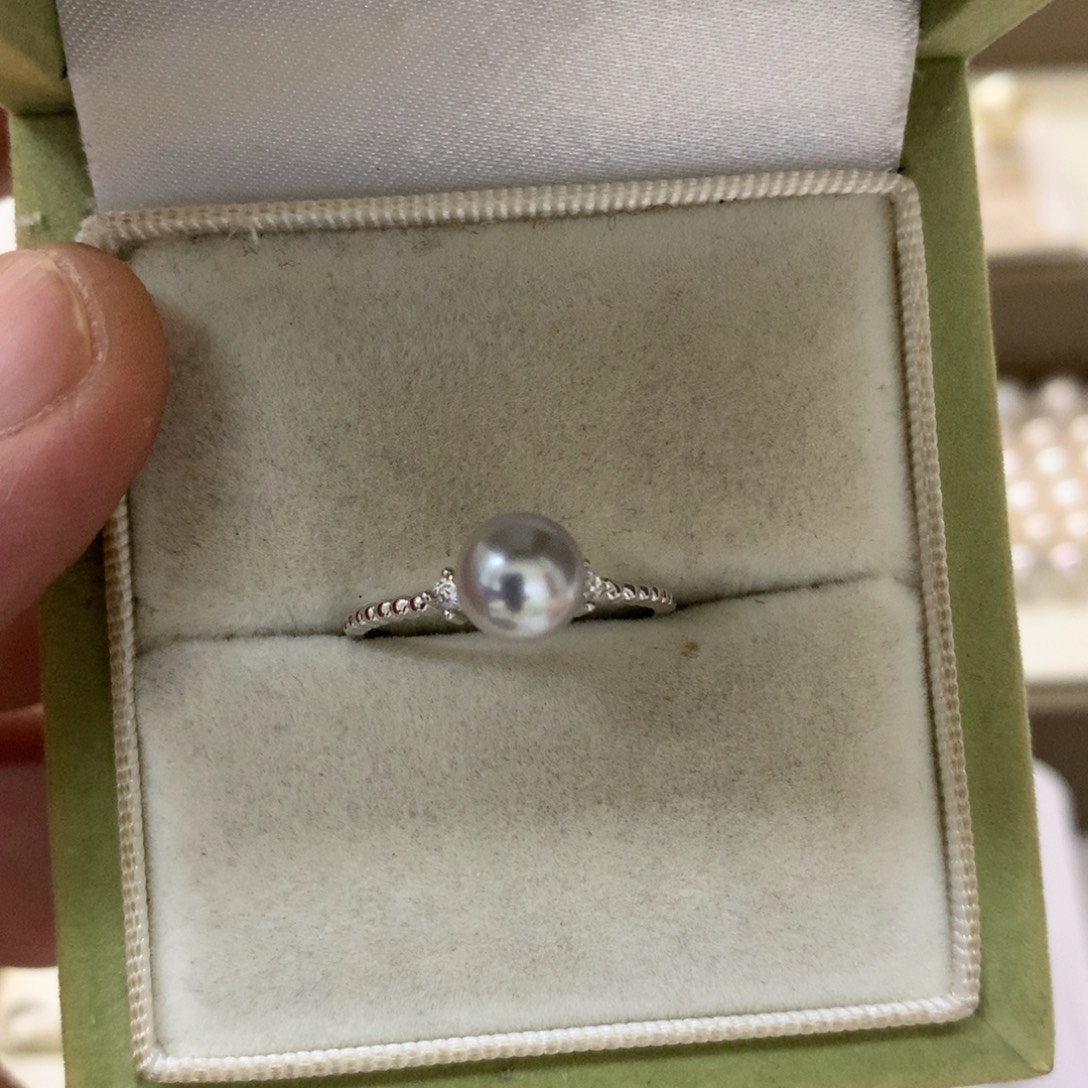 银S925镶嵌戒指海水珍珠7-7.5真多麻戒指