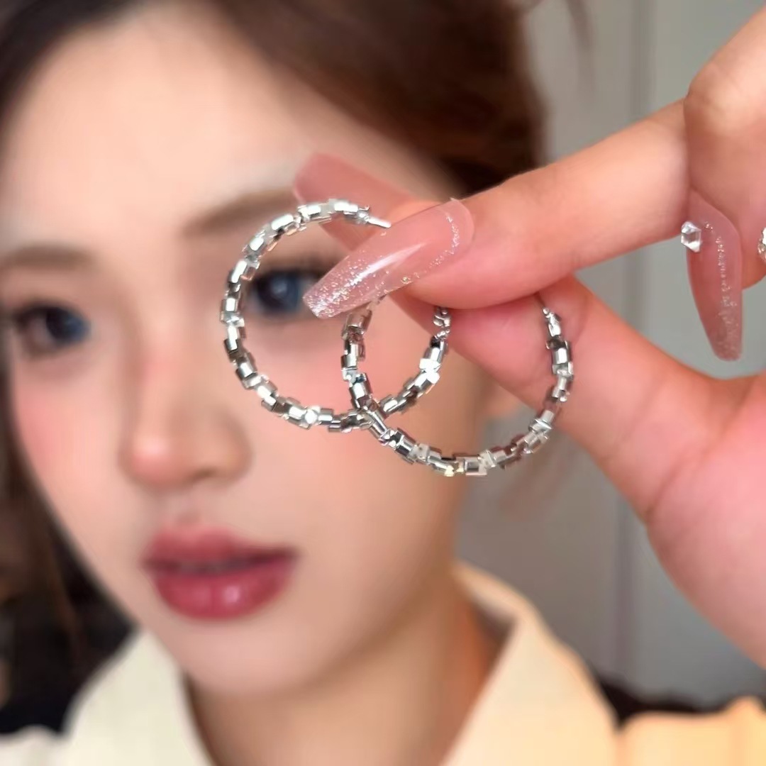 主播专属LY碎银子圆耳圈耳环女新款爆款耳扣轻奢高级感夸张方圆脸