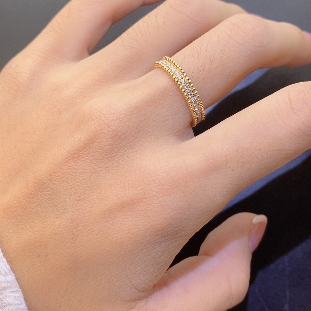 18K金镶嵌戒指/指环钻石k黄窄版珠珠