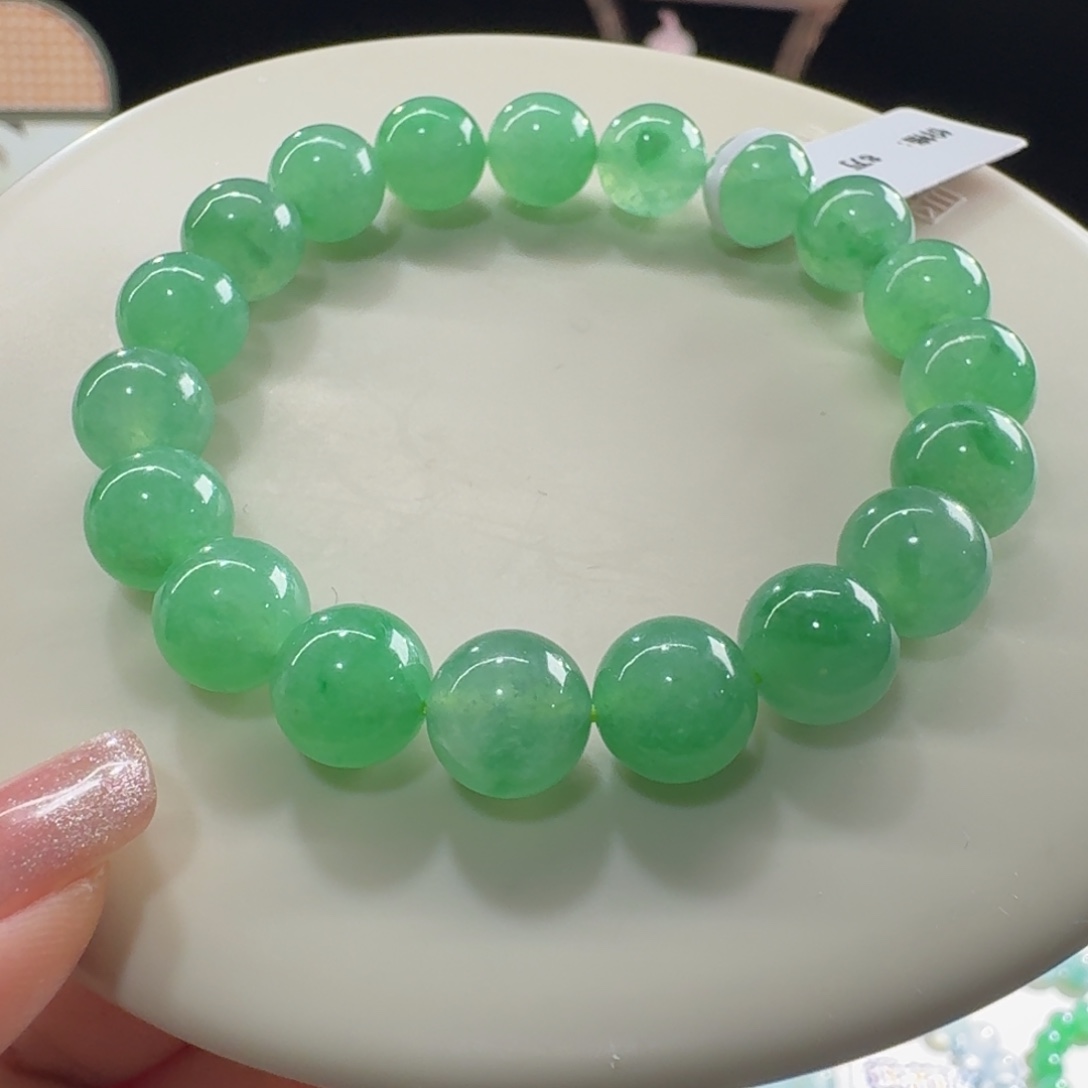 未镶嵌手链翡翠冰胶甜阳绿飘绿花串卡10