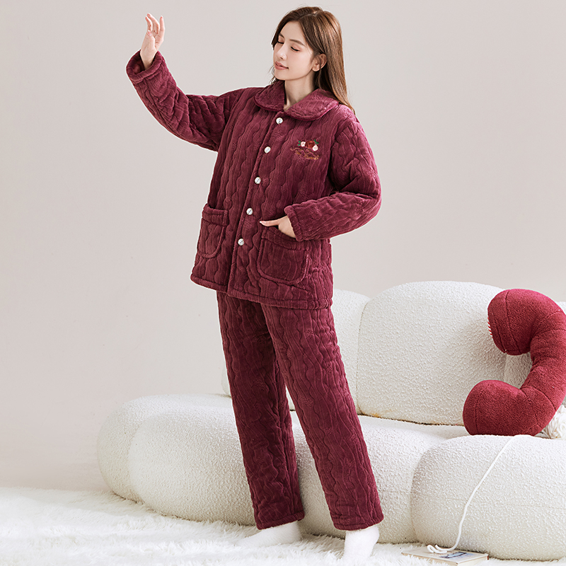 【三层夹棉加厚】睡衣女冬御寒保暖可外穿长袖棉袄服家居服女套装