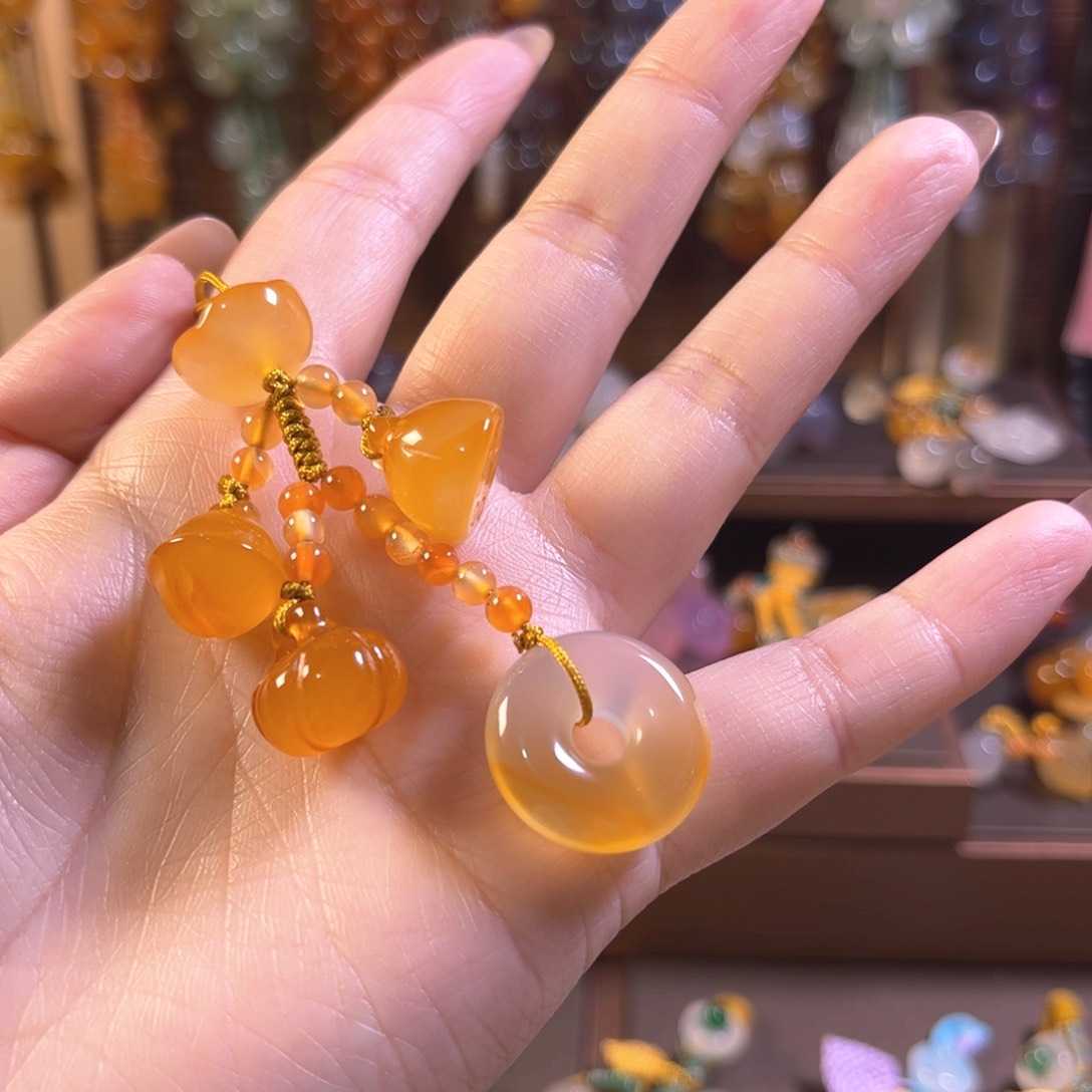 玛瑙/玉髓车挂未镶嵌平安扣手机链包挂