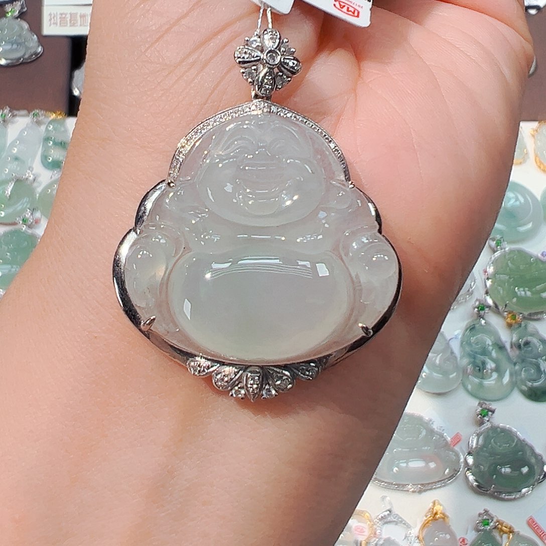 翡翠18K金镶嵌吊坠(不含链)佛公