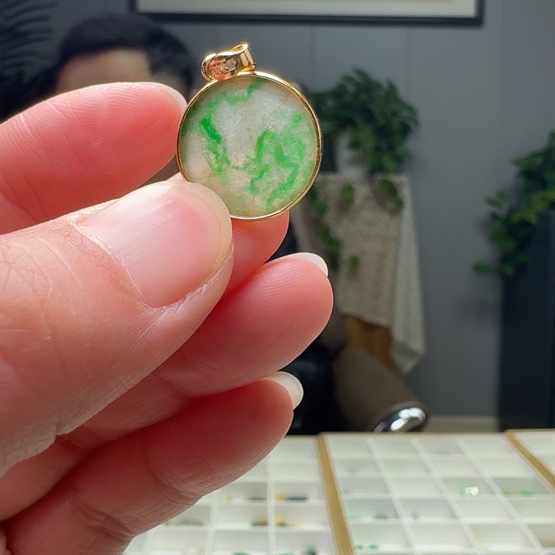 翡翠银S925镶嵌吊坠(不含链)天然微瑕
