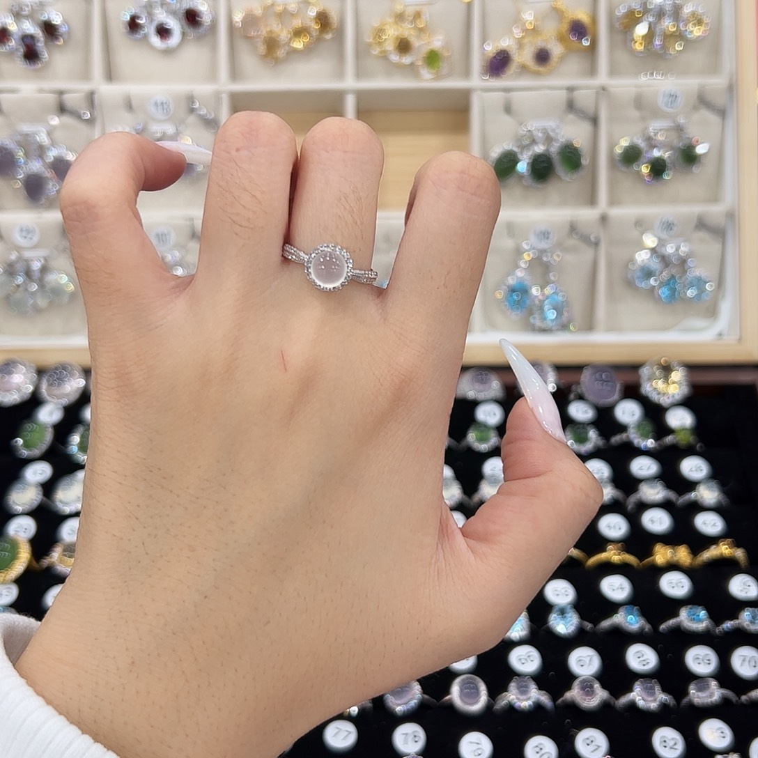 微***凉蛇纹石玉银S925镶嵌戒指