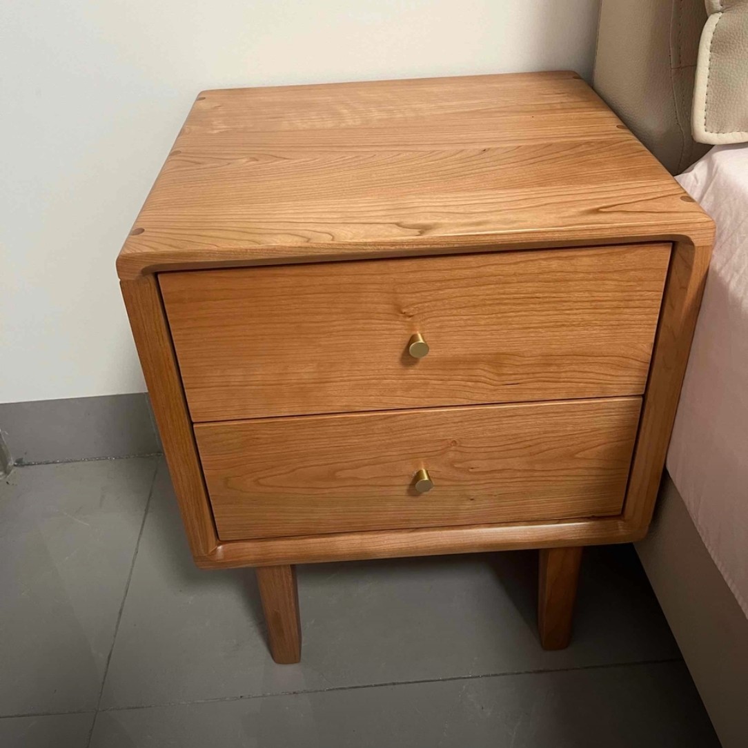 全樱桃木原木色实木床头柜现代简约床边小柜子北欧卧室原木储物柜