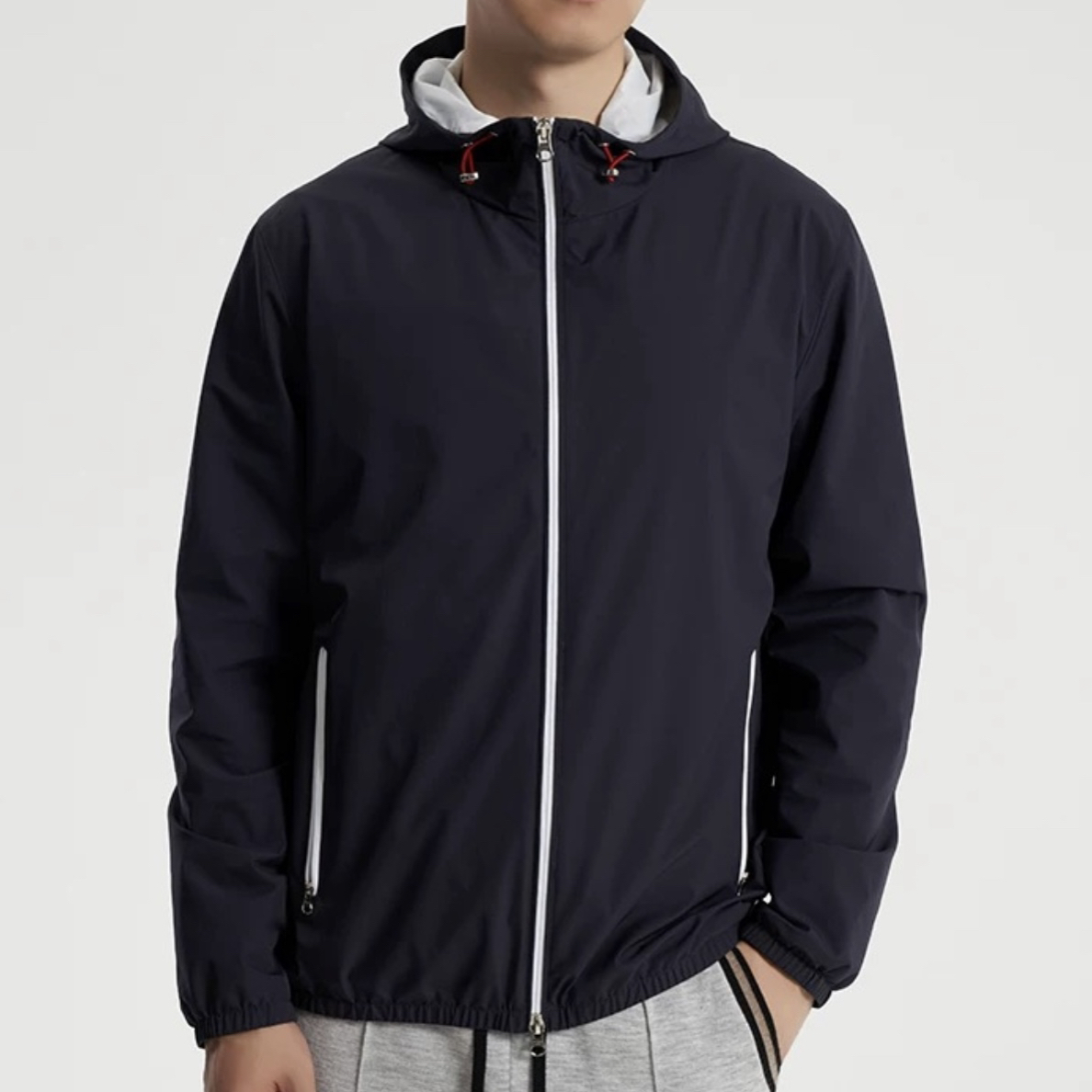  绵羊毛桑蚕丝填充秋冬男士防风轻薄保暖棉夹克连帽外套