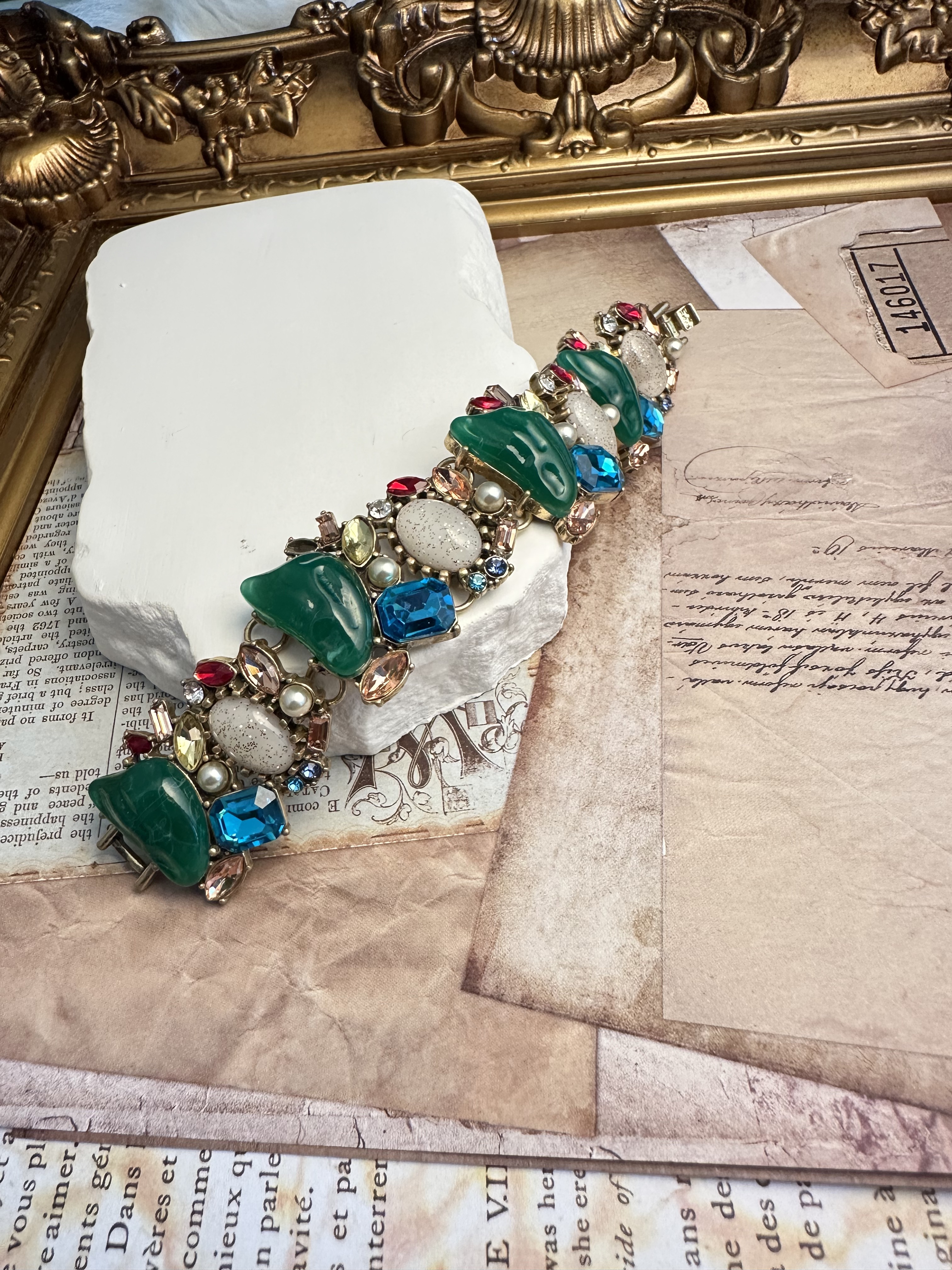 铜合金锆石手链 中古铜镀金手链 彩色锆石手链 2502B