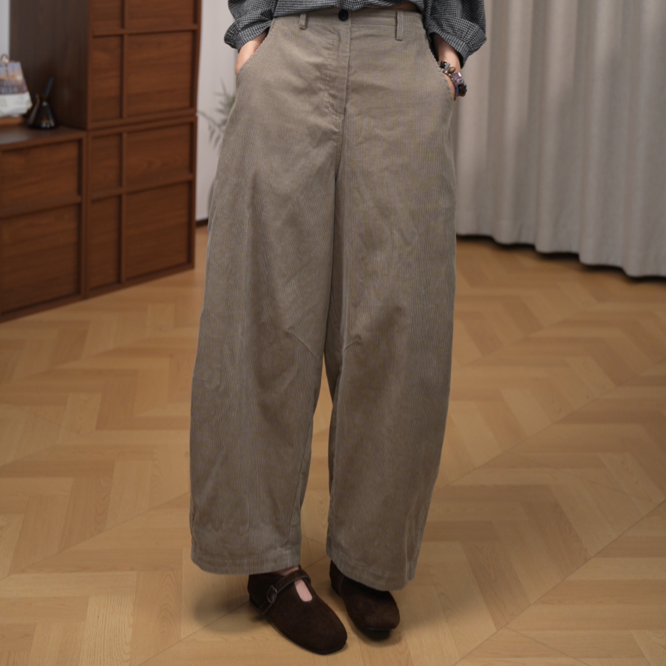 CHENGRANC<驼语>水洗灯芯绒四季通用哈伦裤休闲百搭复古阔腿裤女