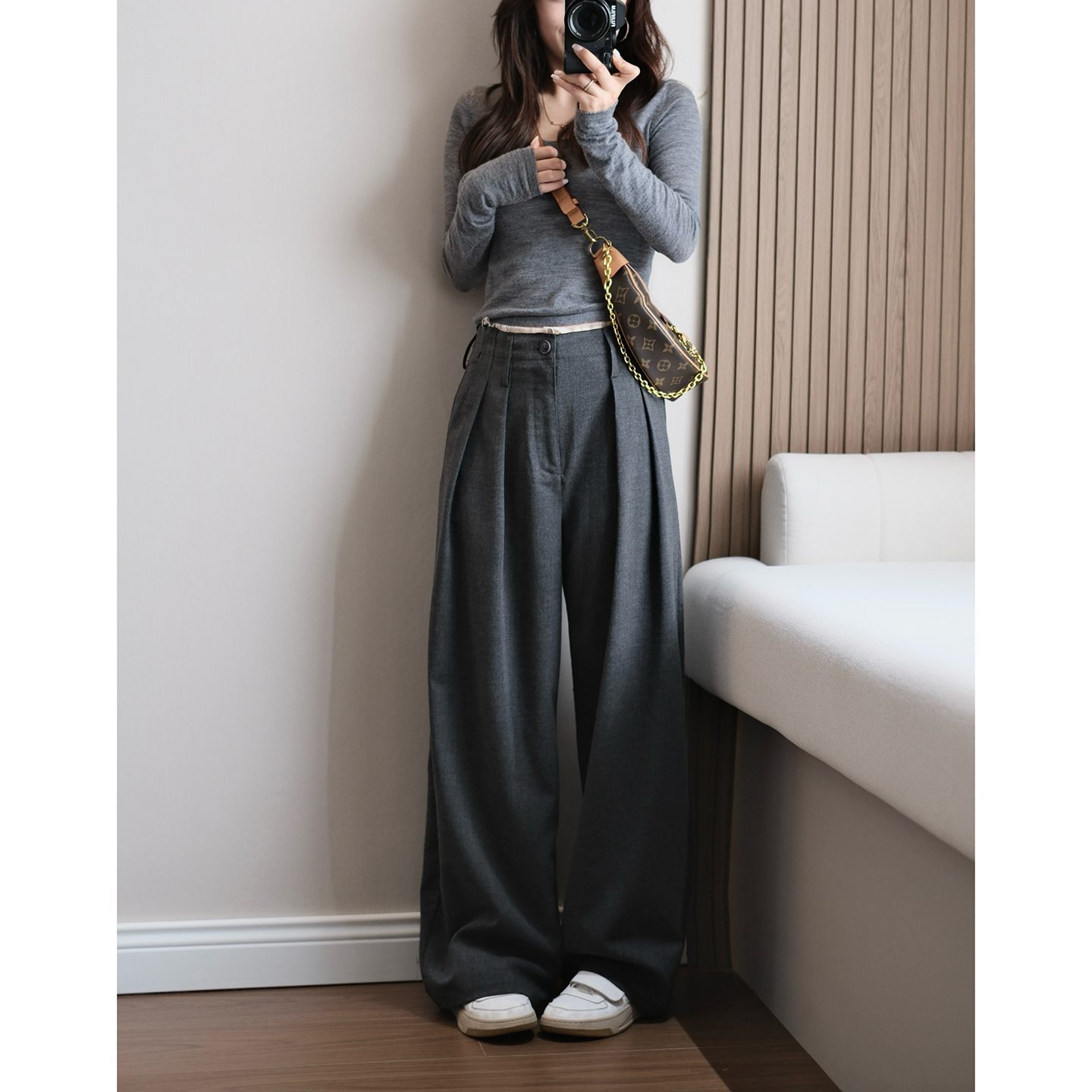 【羊毛毛边西裤】25秋款双腰头 廓形感阔腿裤 休闲裤显瘦百褶