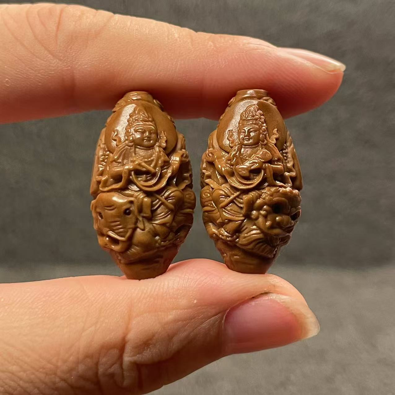 橄榄核文殊菩萨普贤菩萨单粒单籽吊坠整身文玩挂坠