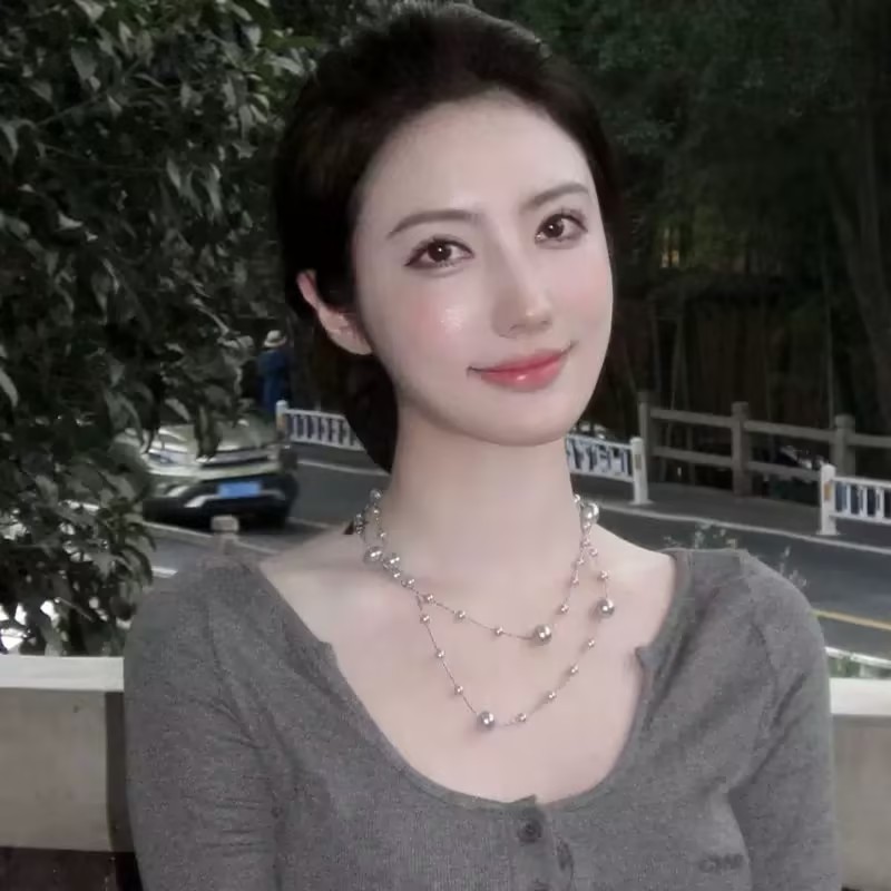 铜合金仿珍珠项链 优雅轻奢曼塔玫瑰满天星珠珠双层叠戴项链