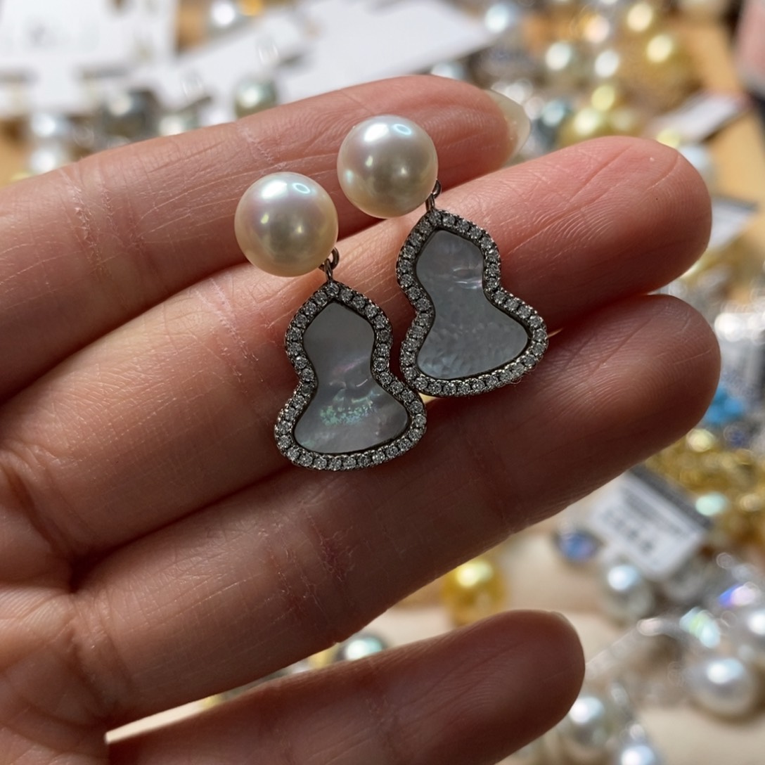 海水珍珠耳饰银S925镶嵌