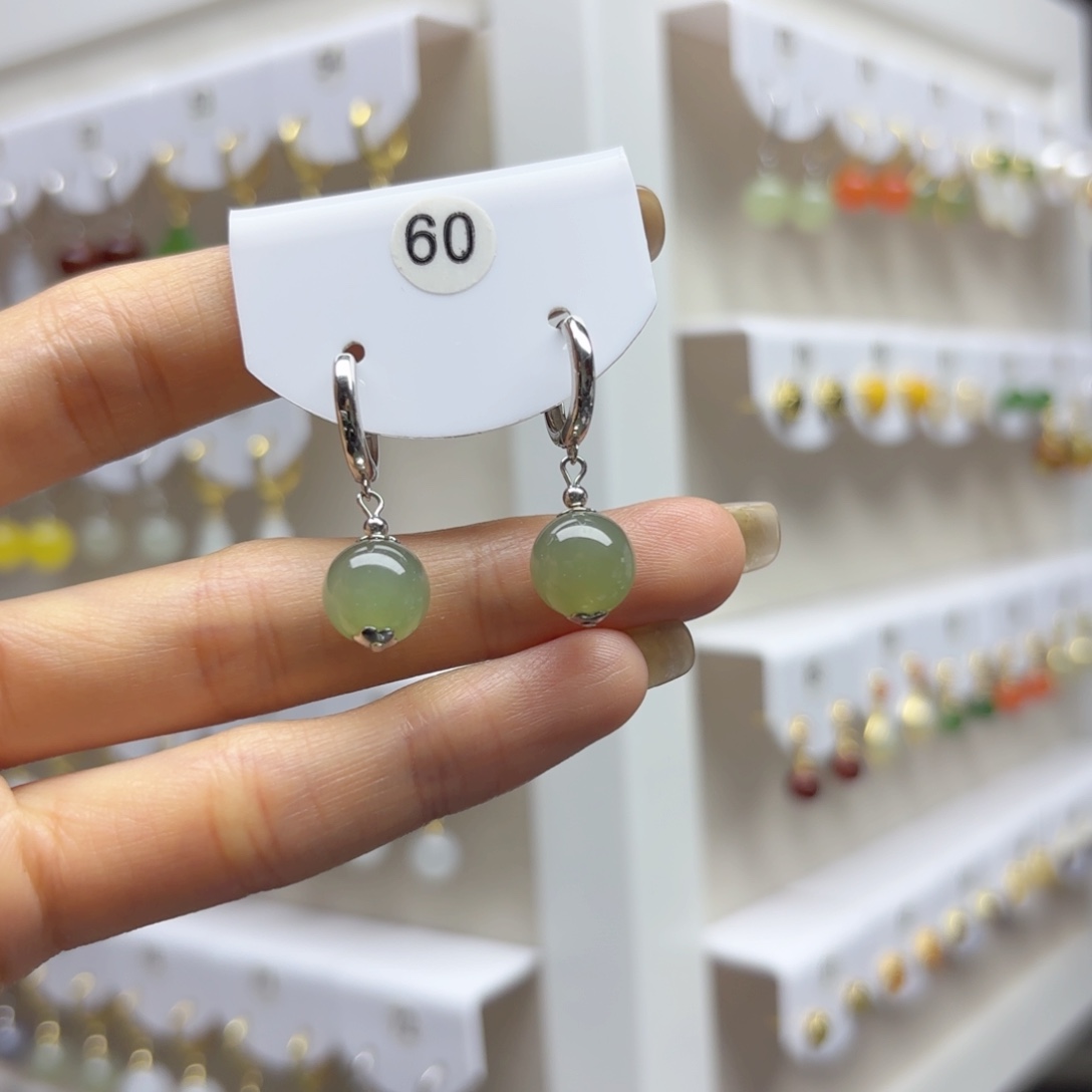 银S925镶嵌和田玉耳饰