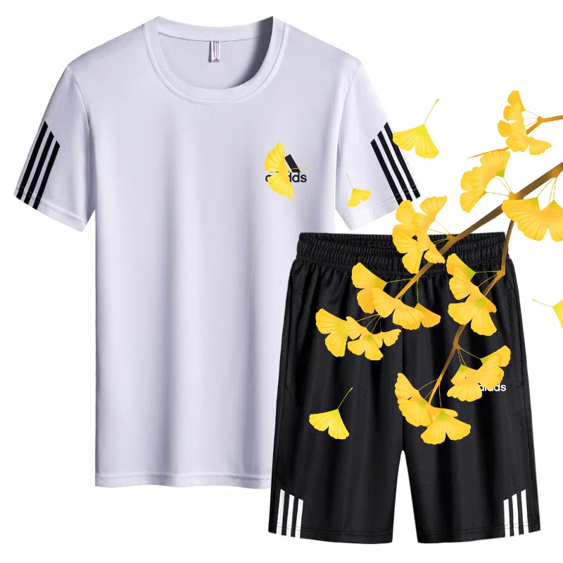 夏季短袖薄款大码速干运动套装透气潮流大码半袖圆领