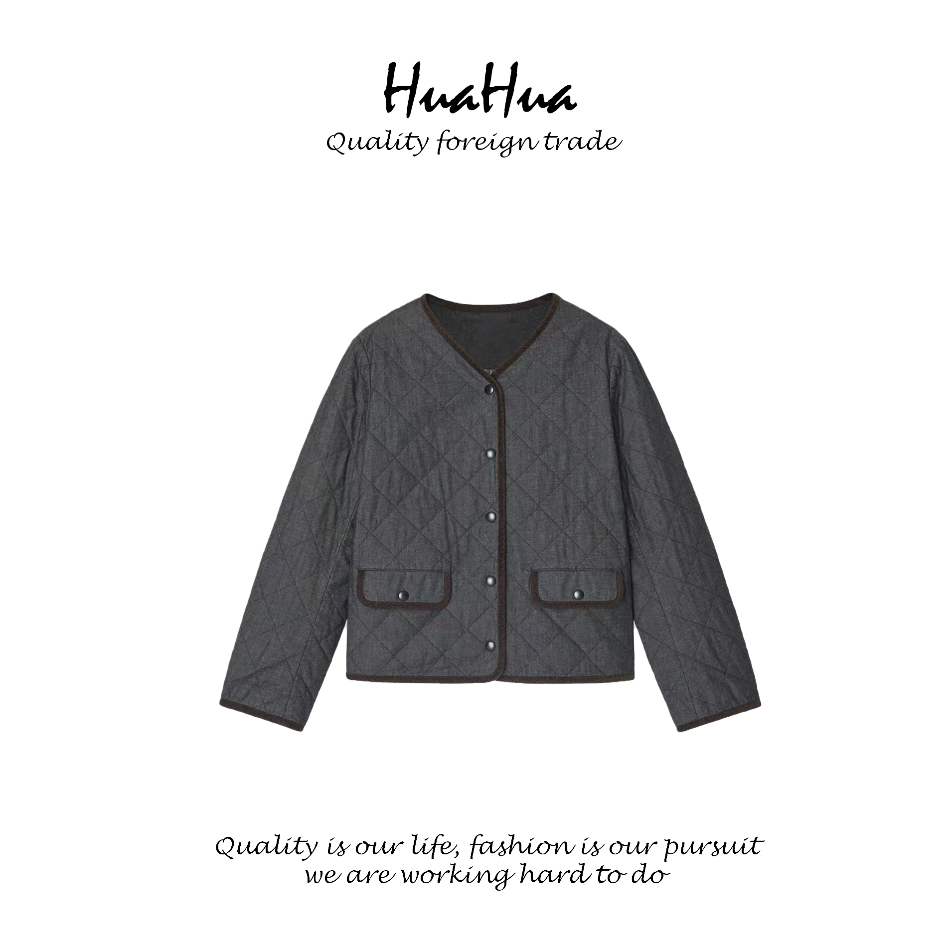 HUASNV 【土壤牛仔】禾 2025秋季新款菱形格棉弹牛仔短款棉服 G1566