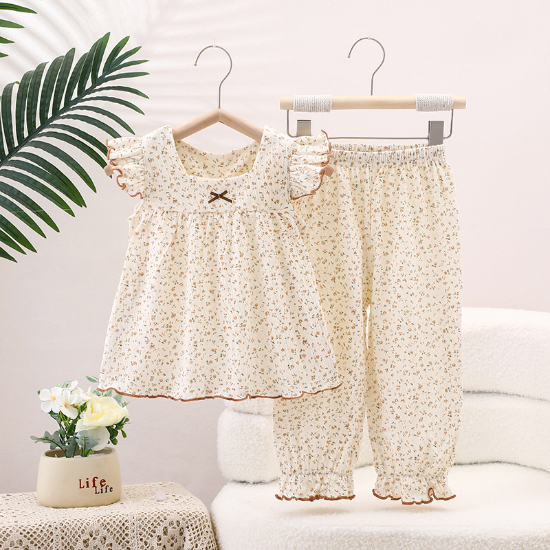 夏季新款居家可爱家居服透气童装夏季韩版印花甜美家居服套装